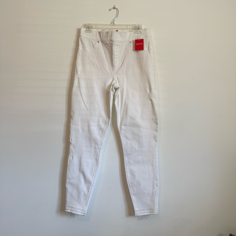 NWT Spanx Distressed Skinny Jeans Raw Hem White Large
